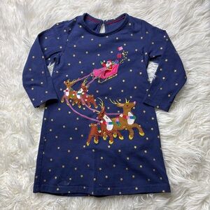 Navy Blue and Polka Dot Stars Santa and Reindeer Christmas Shift Dress size 5
